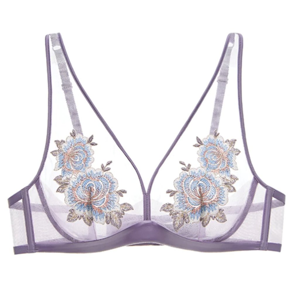 UNDERSTANCE Moonlight Sheer Plunge Bra in Lavender Mauve - Size 32C NWT